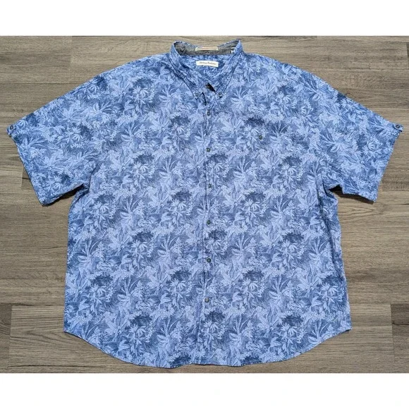 Tommy Bahama Men's Blue Foliage Leaf Hawaiian Print Size 2XLB - Picture 1 of 7